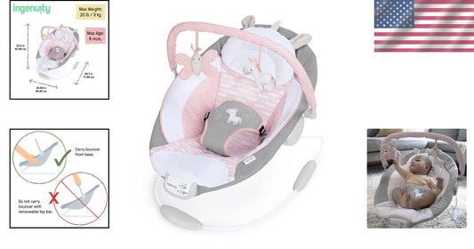 Soothing Pink Unicorn Baby Bouncer with Vibrations & 8 Melodies for Girls