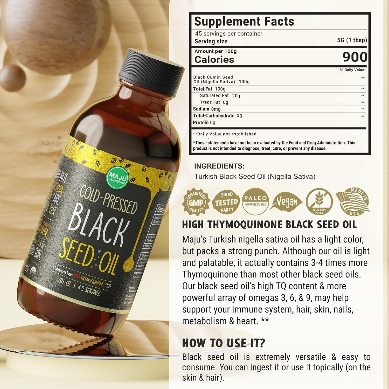 Maju 8 Oz Black Seed Oil - Cold-Pressed, Antioxidant-Rich Natural Health Oil