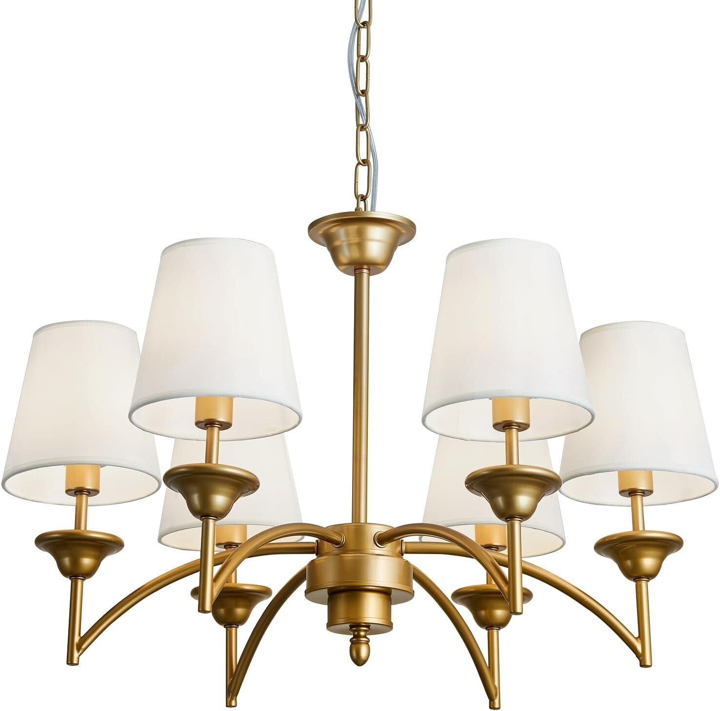 Elegant 6 Light Gold Pendant Chandelier with Fabric Shades - Modern Home Fixture