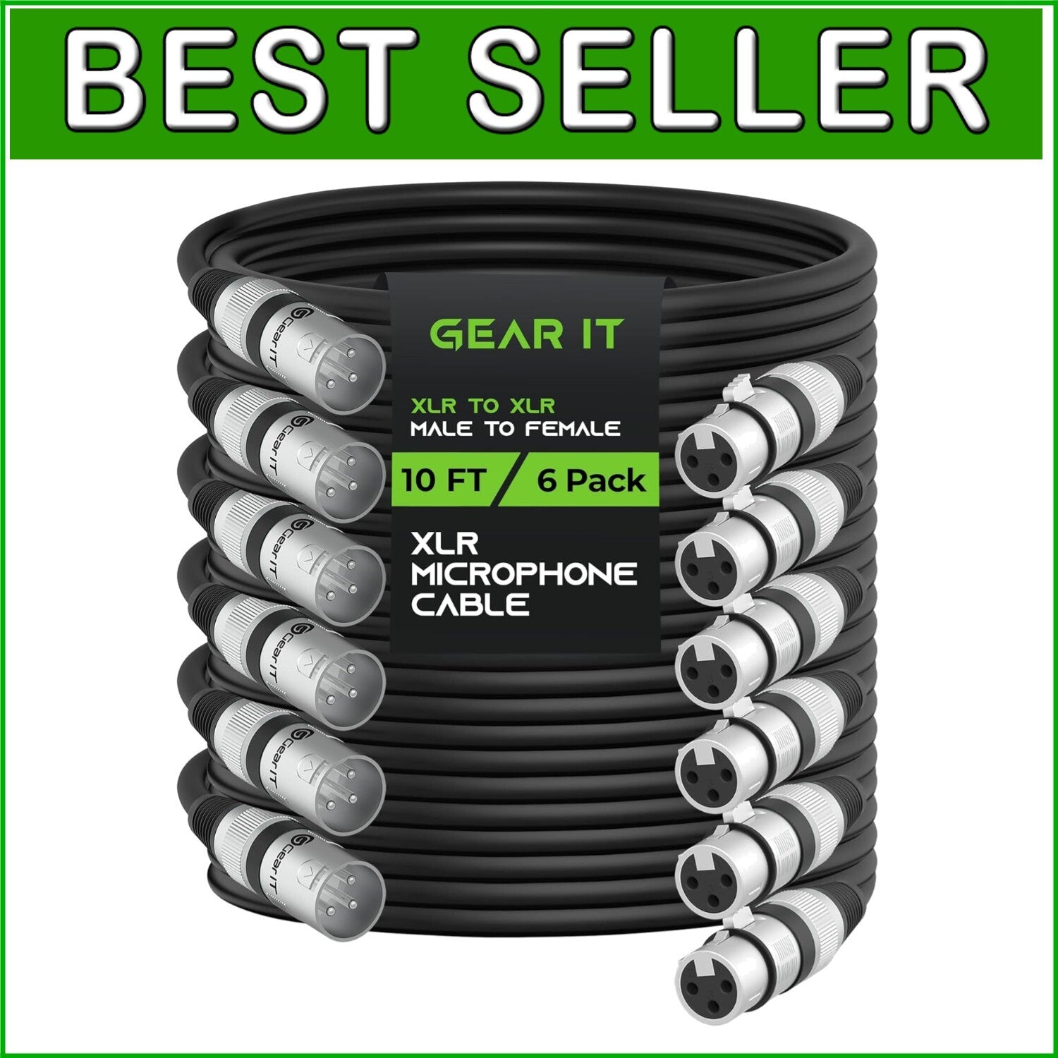 6-Pack XLR Audio Cables 10ft - Male to Female, Balanced Shielding for Clarity