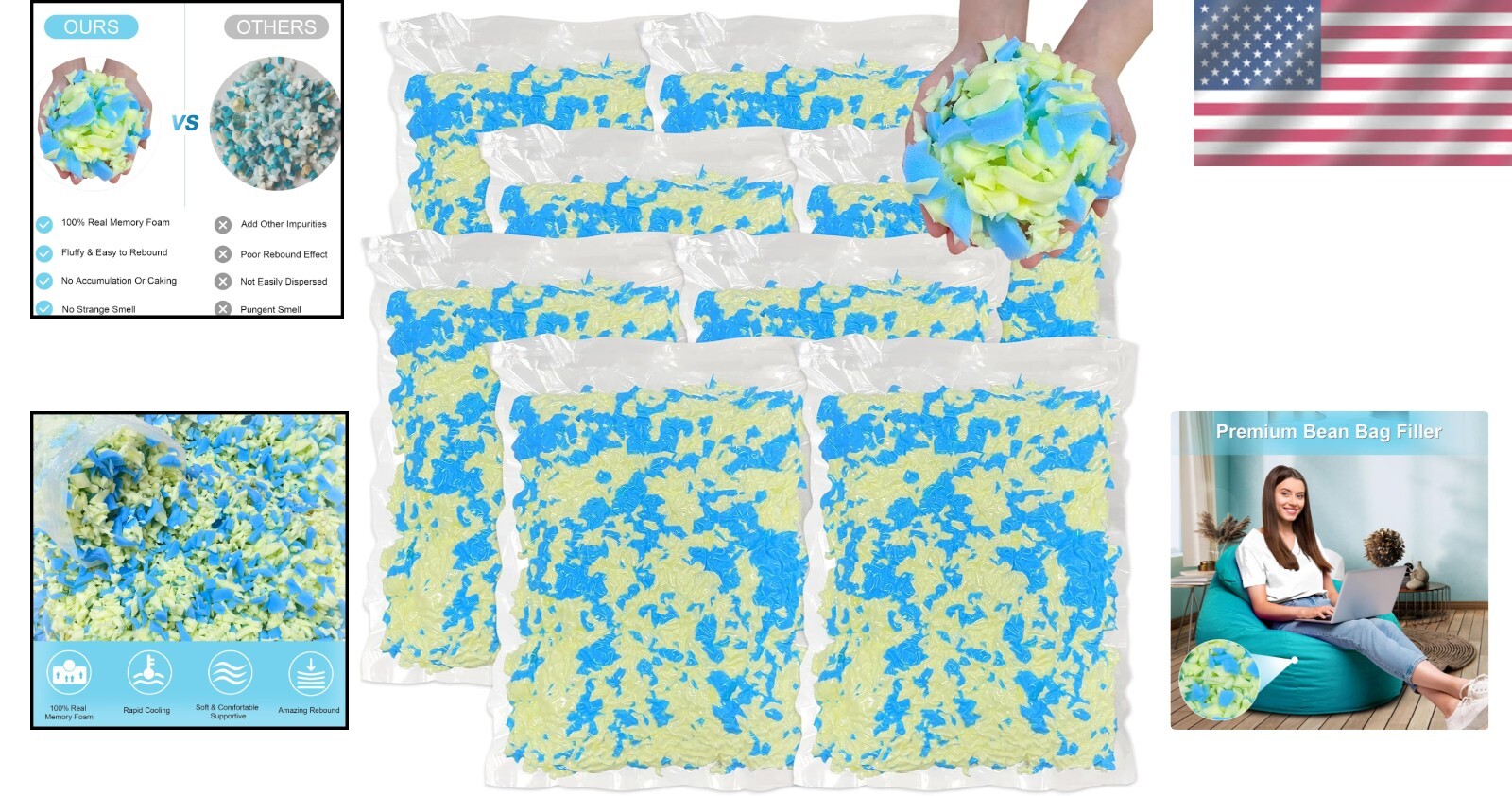 Soft and Safe 40LBS Memory Foam Bean Bag Refill - Ideal for Indoor and Outdoor