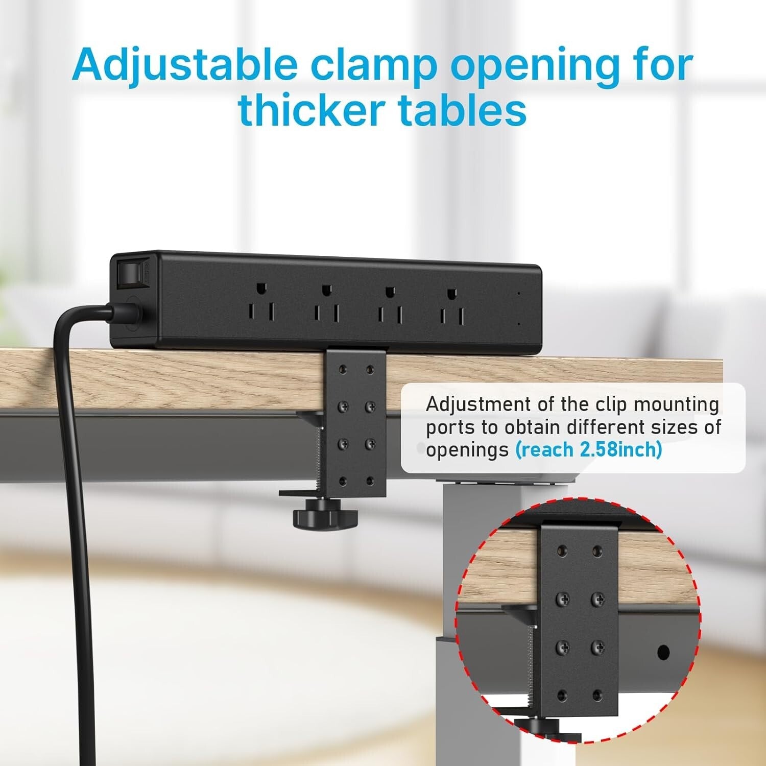 Flexible Desk Outlet Station: 12 USB and AC Ports with Clamp Mount - Black 6FT