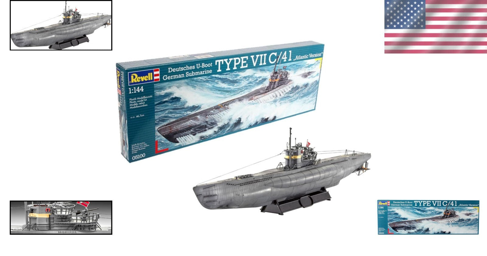 Classic U-Boat Typ VIIC/41 Model Kit with 3 Boat Decals & Display Stand