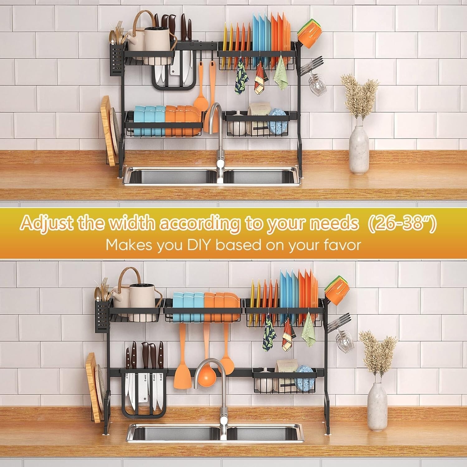 Premium Stainless Steel Dish Rack with Adjustable 2-Tier Design for Kitchen Use