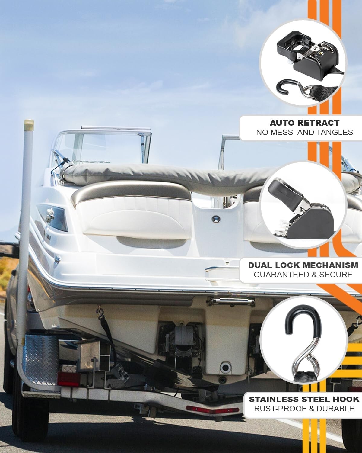 No-Tangle 2-Pack Ratchet Straps with Safety S-Hook - Safe & Reliable Hauling