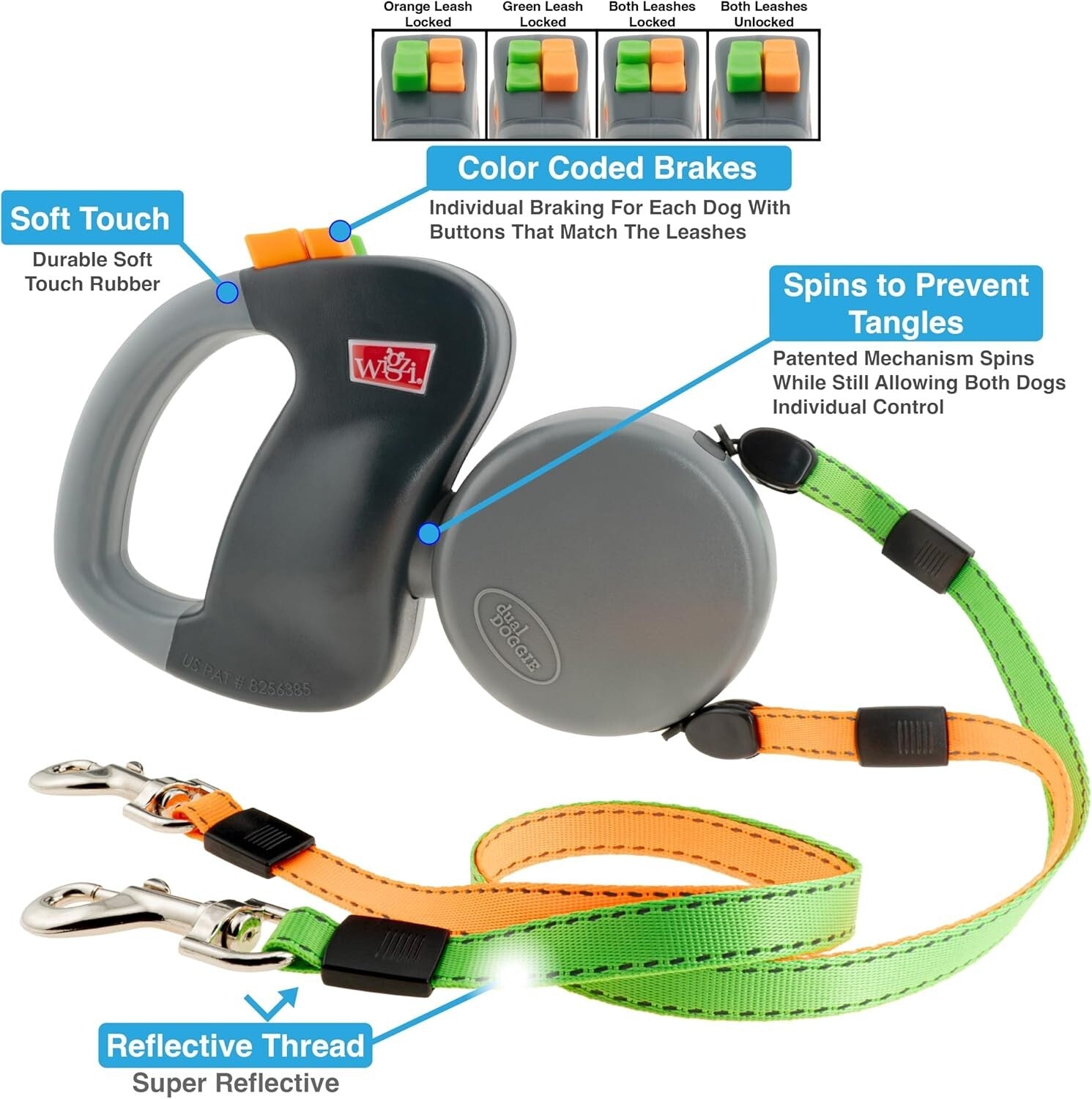 2025 Enhanced Dual 2 Dog Retractable Leash - 50lbs, Auto-Untangles, Reflective