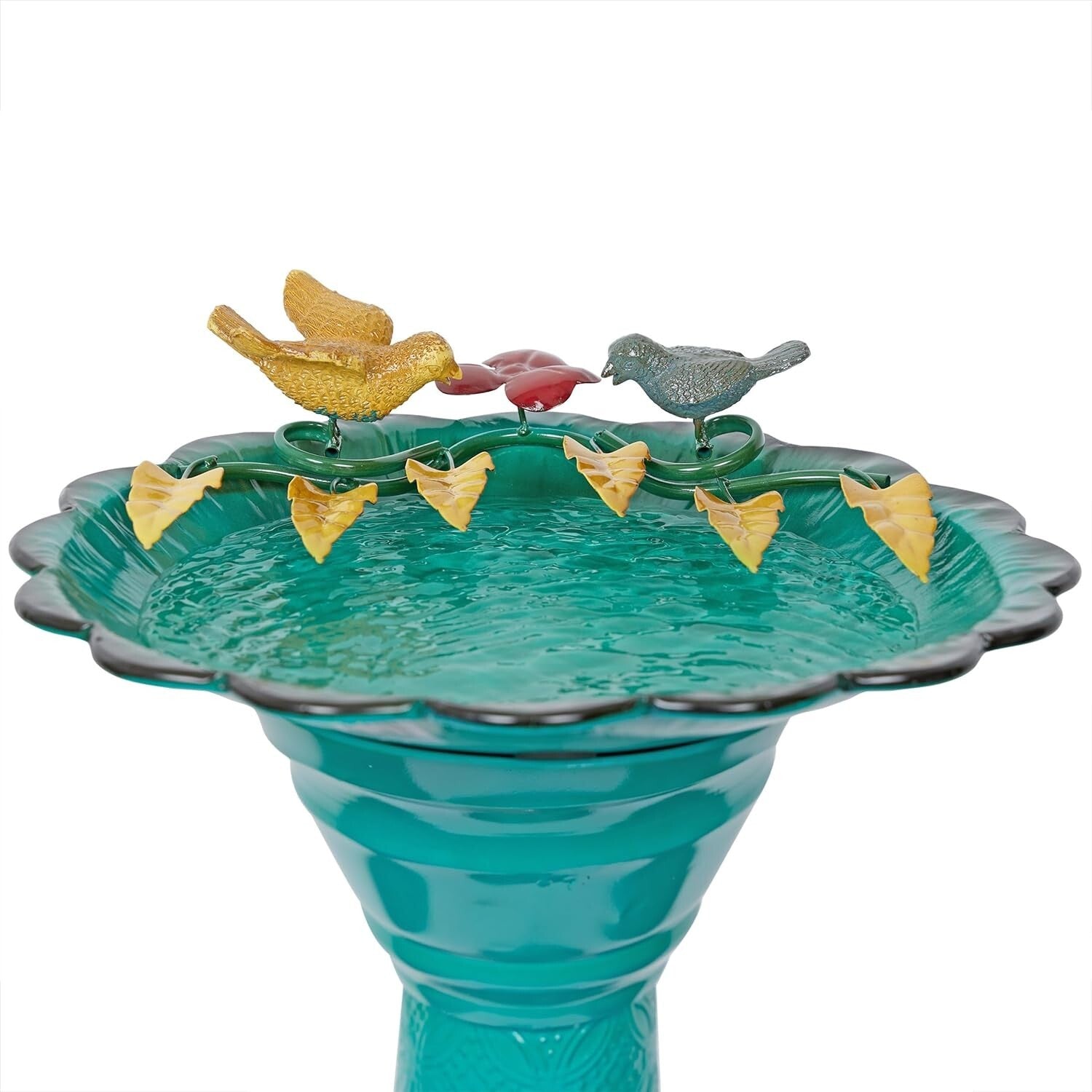 28" Elegant Green Birdbath - Weather-Resistant Metal Stand for Outdoor Charm