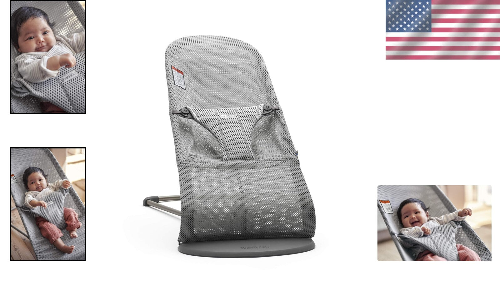 Gray Mesh Baby Bouncer - Soothing, Portable & Ideal for Newborns Up to 29 Pounds