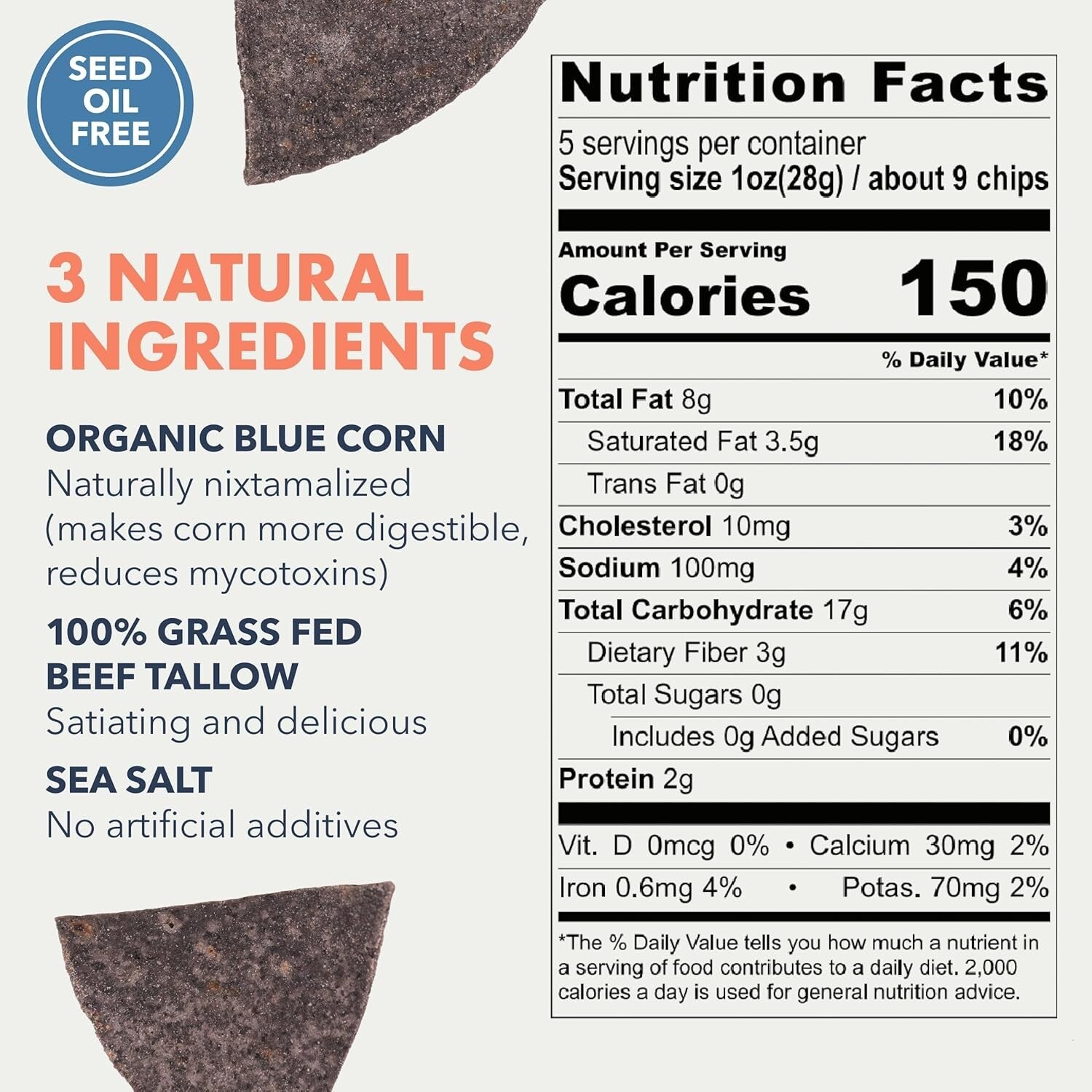 Naturally Grown Blue Corn Tortilla Chips with Sea Salt - 6 Pack of 5 Ounces