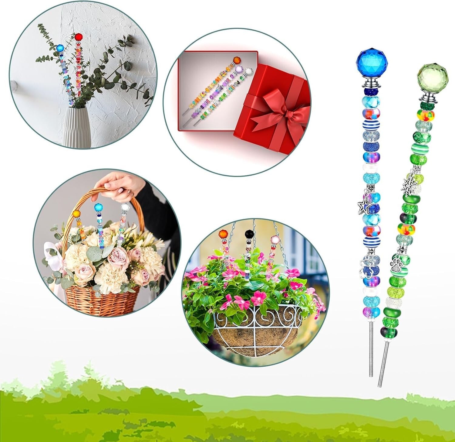 DIY Garden Stake Set with 236 Pieces: Colorful Beads and Crystal Accents