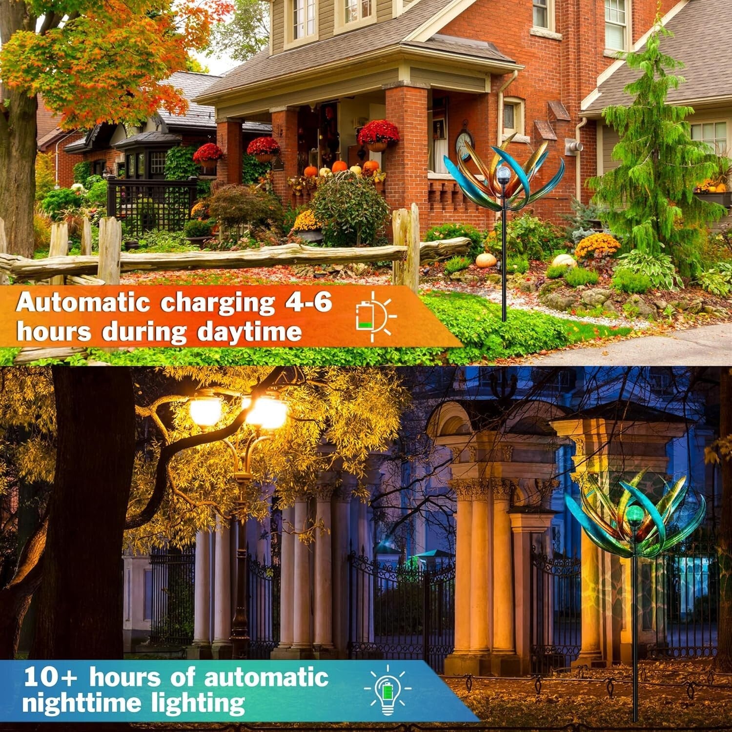 82-Inch Weather-Resistant Solar Wind Spinner - Vibrant LED Floral Design