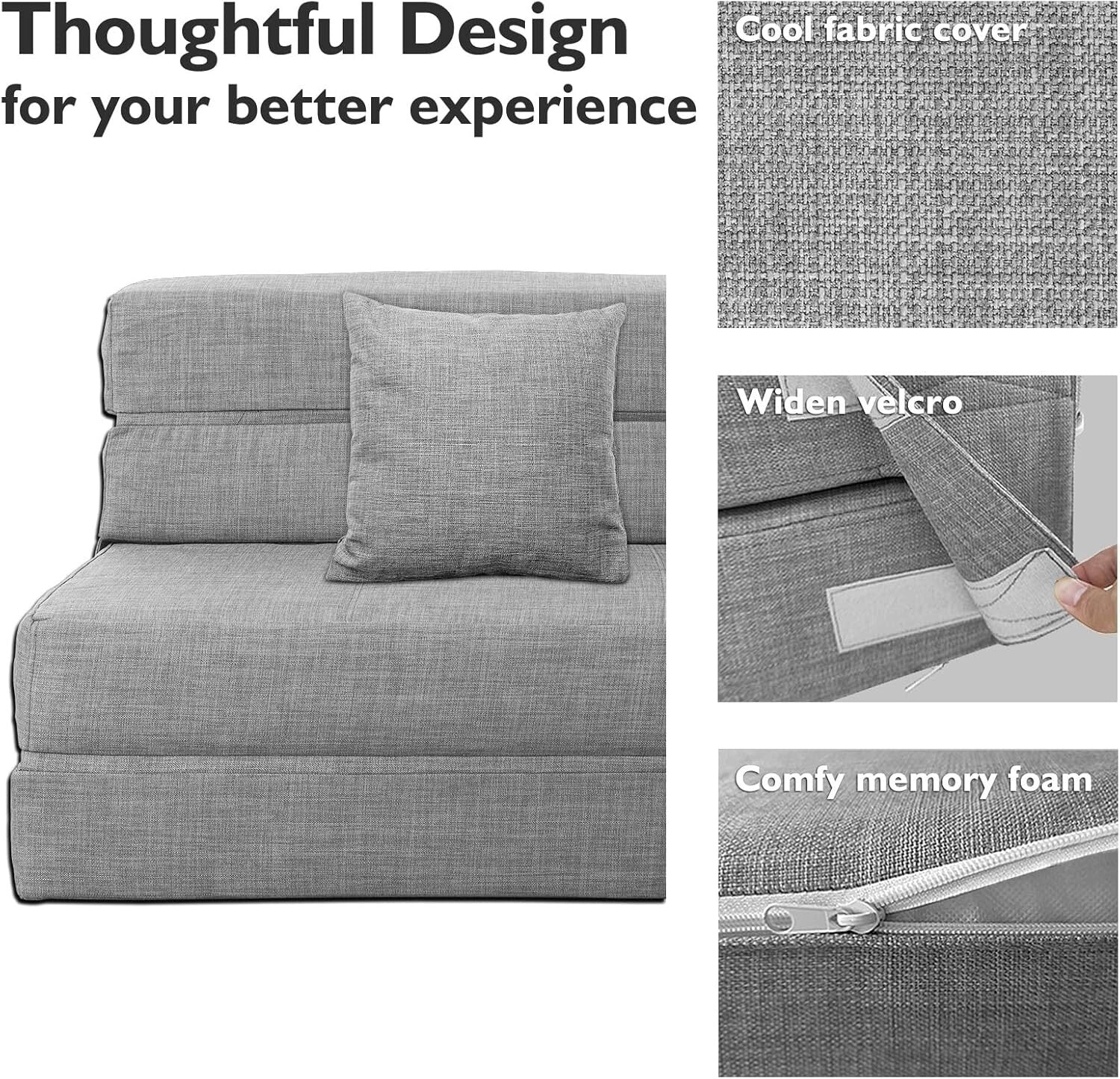 Ergonomic Space-Saving Twin Sleeper Sofa Bed in Light Gray - Perfect for Guests