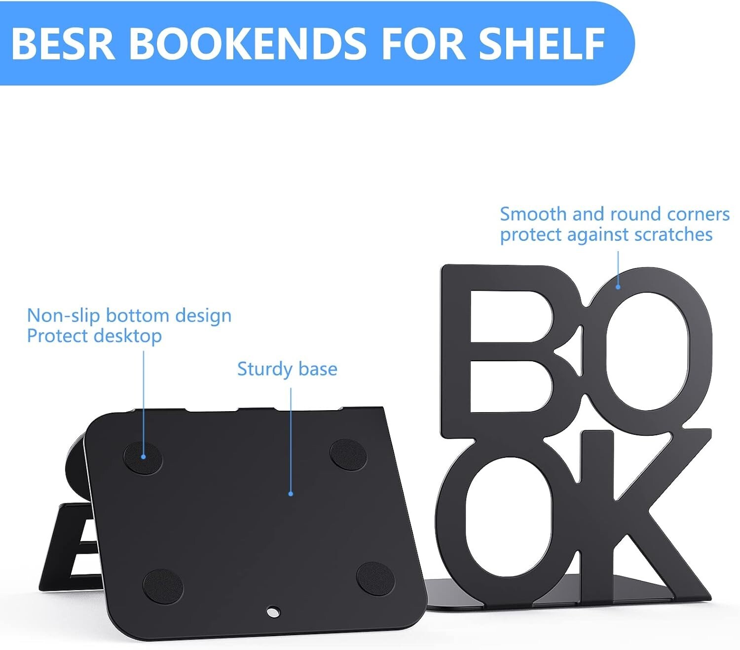 Elegant Black Metal Bookends - Perfect Gift for Book Lovers, 8 Pairs Included