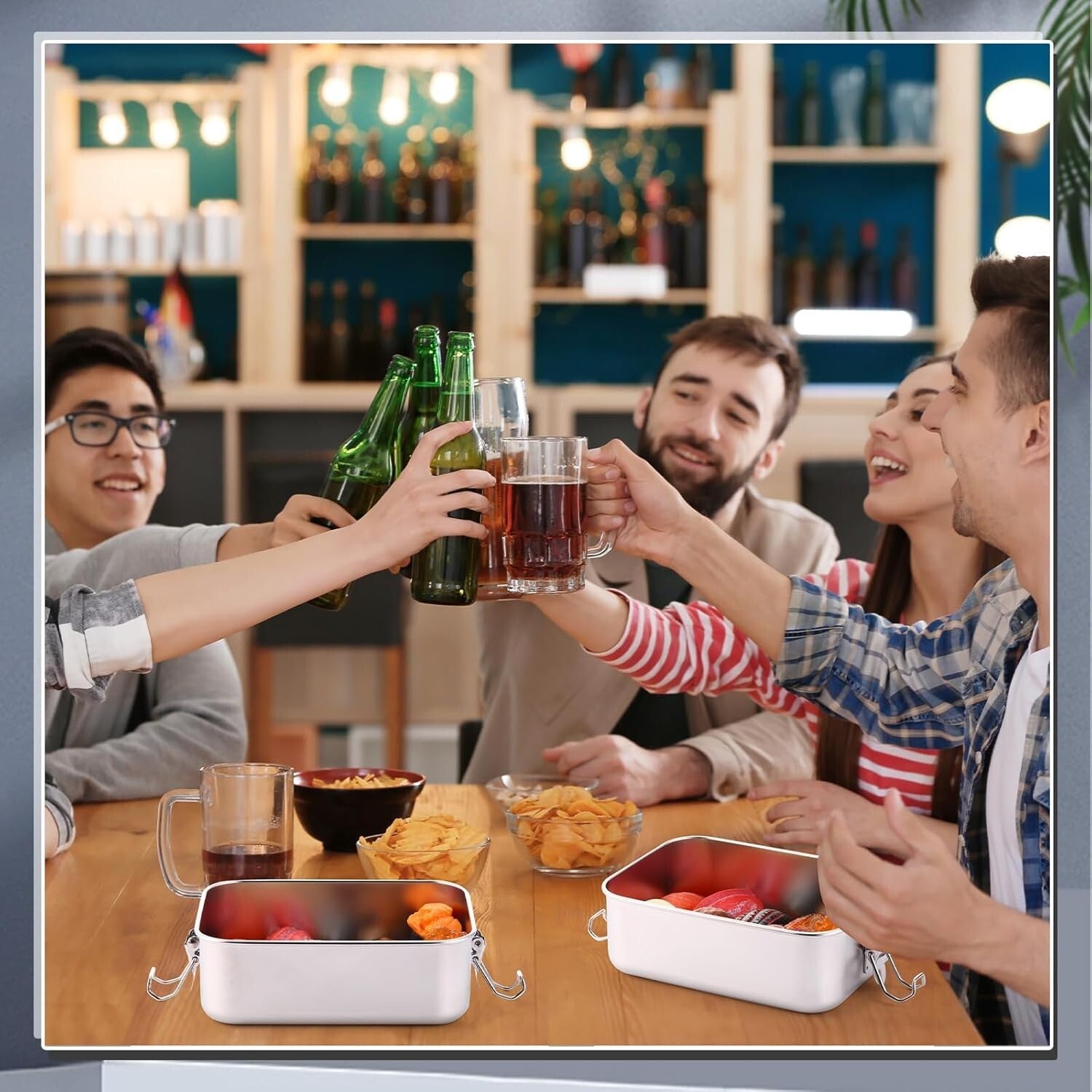 Durable 850ml Stainless Steel Lunch Box Set with Lockable Clips - 8 Containers