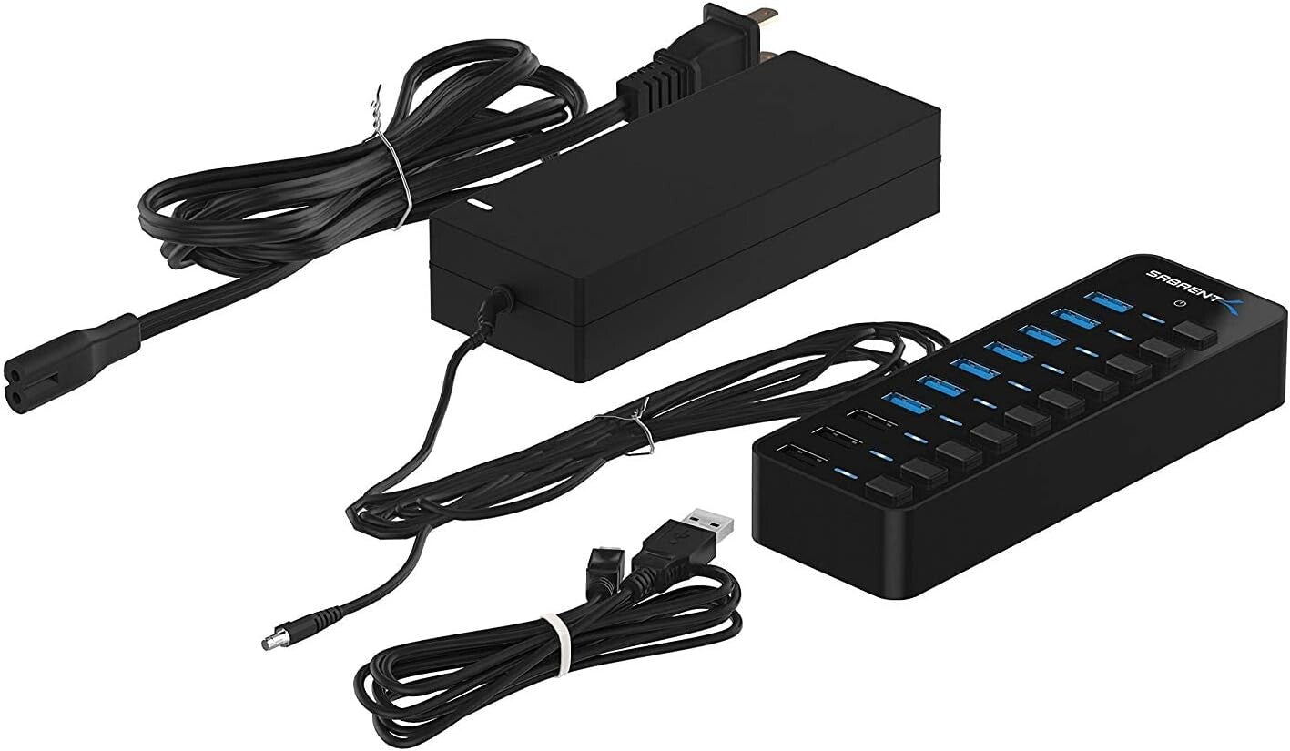 Advanced 10-Port USB 3.0 Hub - Features 3 Efficient Charging Ports & LED Status