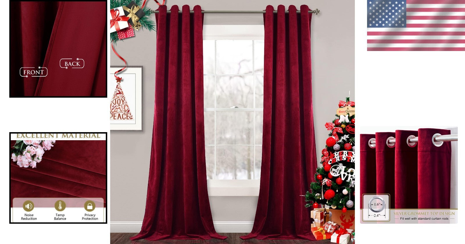 Elegant Red Velvet Drapes for Winter & Halloween Decor, 52" x 84" - 2 Panels