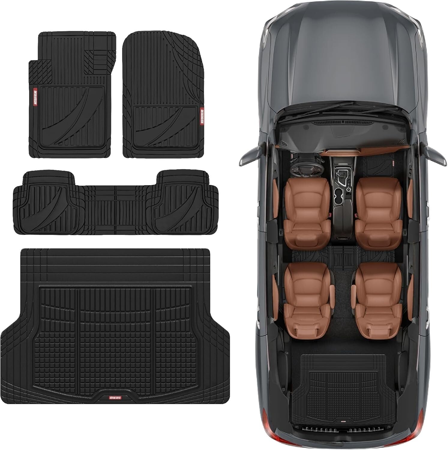 FlexTough Heavy Duty Black Rubber Car Floor Mats & Cargo Liner - All Weather Set