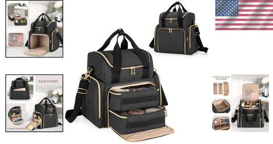 Black Travel Cosmetic Bag with Protective Padding and Multiple Storage Features