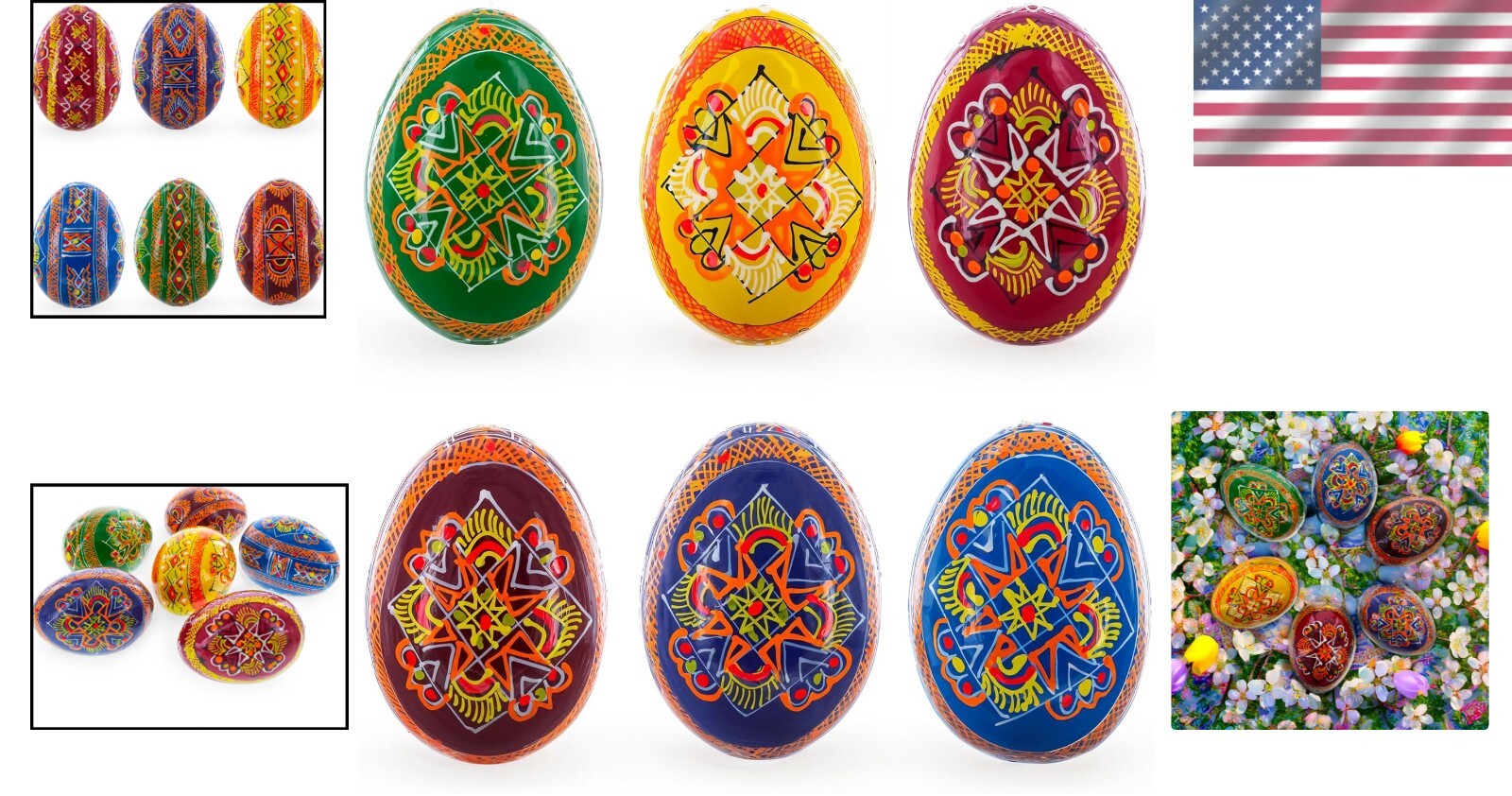 Collectible Ukrainian Wooden Easter Eggs – Six Vibrant 2.5" Folk Art Pieces