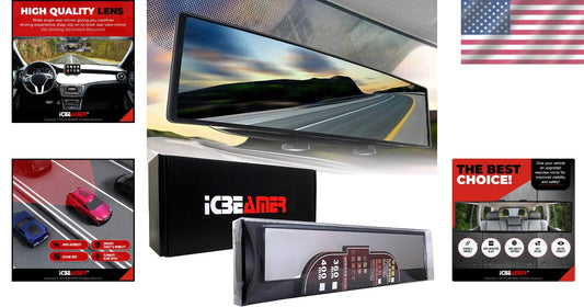 Durable 15.8" Clip-on Rearview Mirror for Cars and SUVs - Blind Spot Elimination