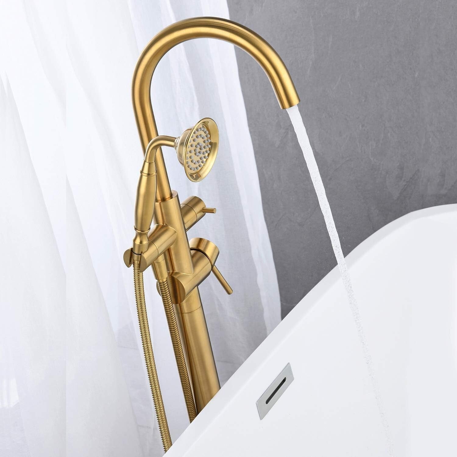 Luxury Brass Floor-Mounted Tub Filler with 30.5'' Hose - Modern Bathroom Upgrade