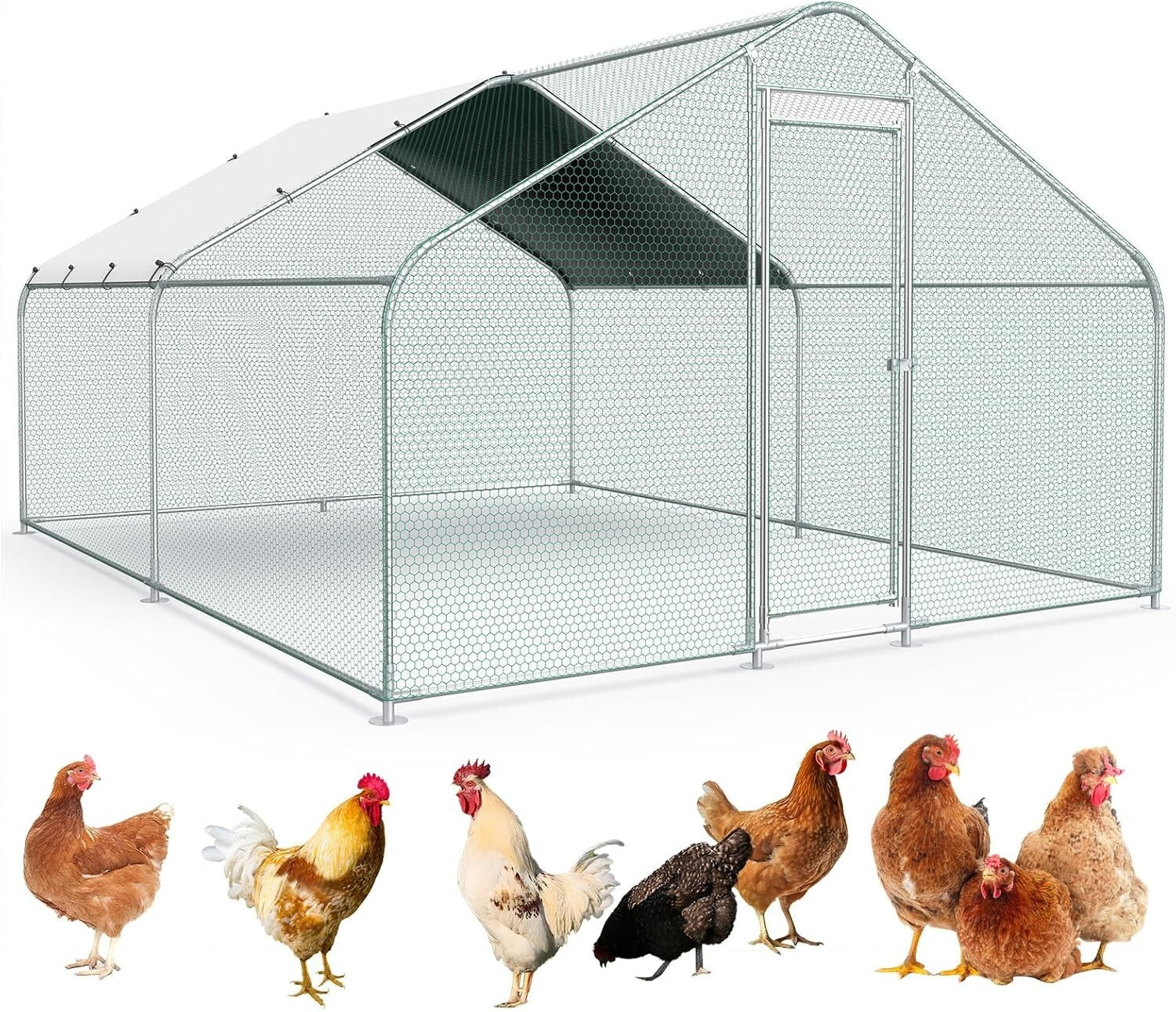 10x13FT Large Metal Chicken Run with Roof & Waterproof Cover for Safe Habitats