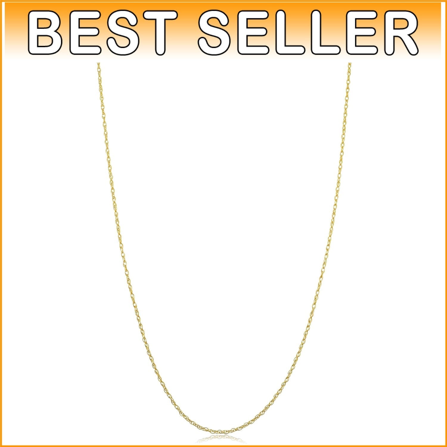 10k Yellow Gold Lightweight Rope Chain Necklace - 16 Inches, Tarnish Proof