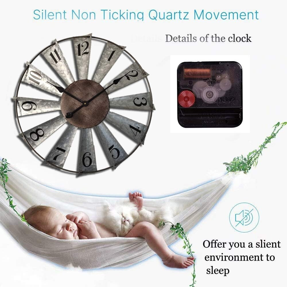 Charming 24-Inch Analog Wall Clock with Galvanized Metal Finish for Rustic Homes