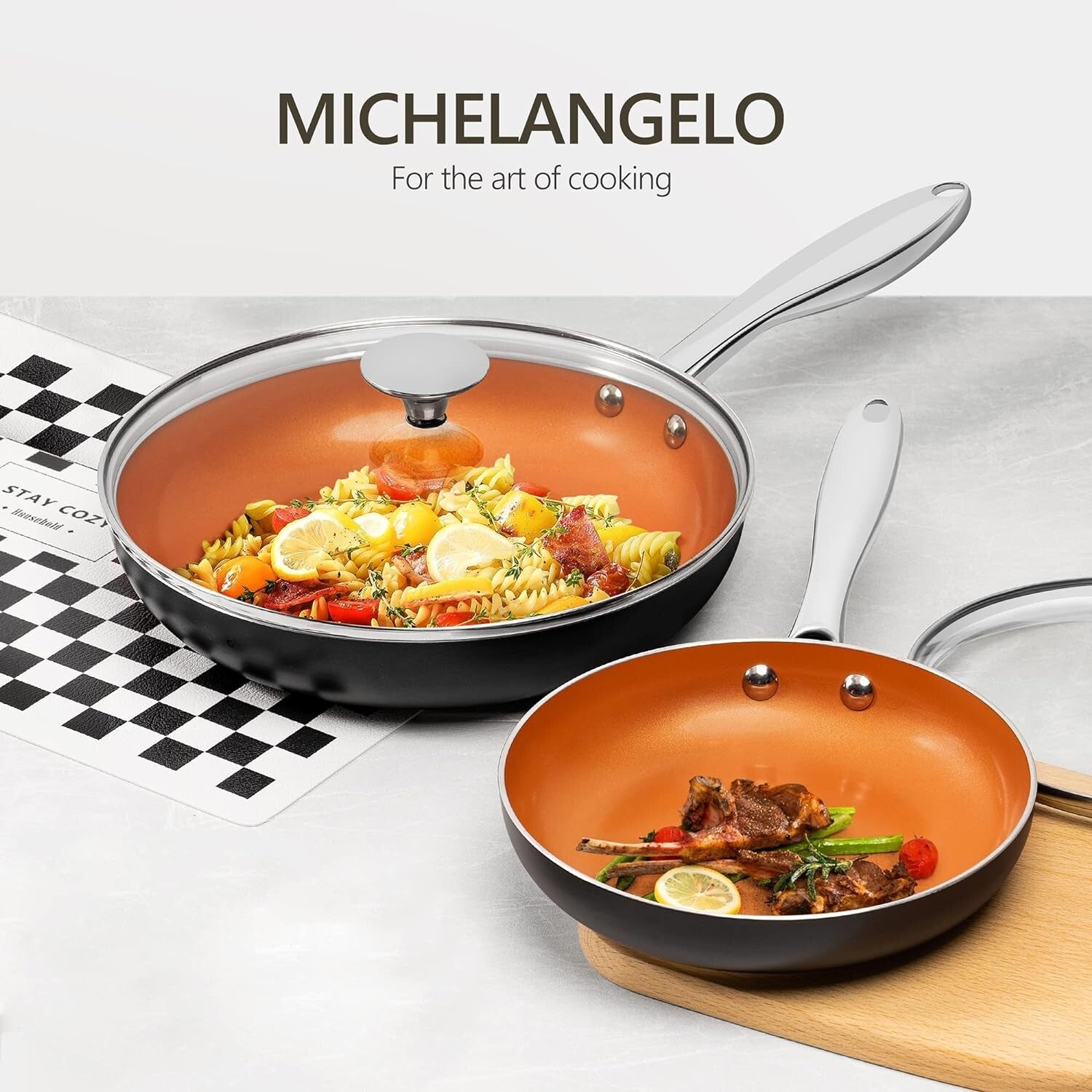 Ceramic Coated Copper Frying Pans Set (8" & 10") - Effortless Cooking Experience
