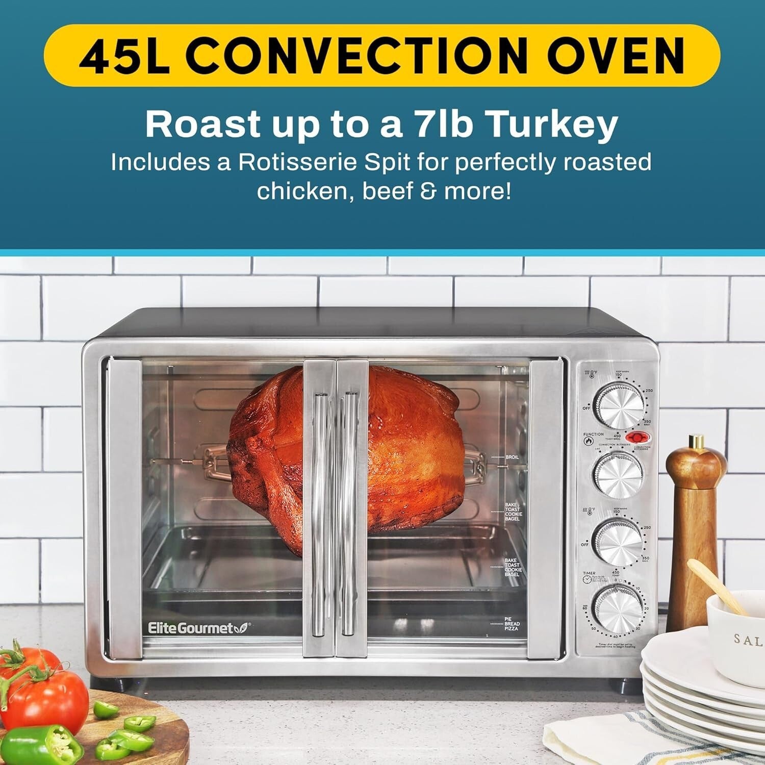 18-Slice French Door Convection Oven - Ultimate Rotisserie & Baking Appliance