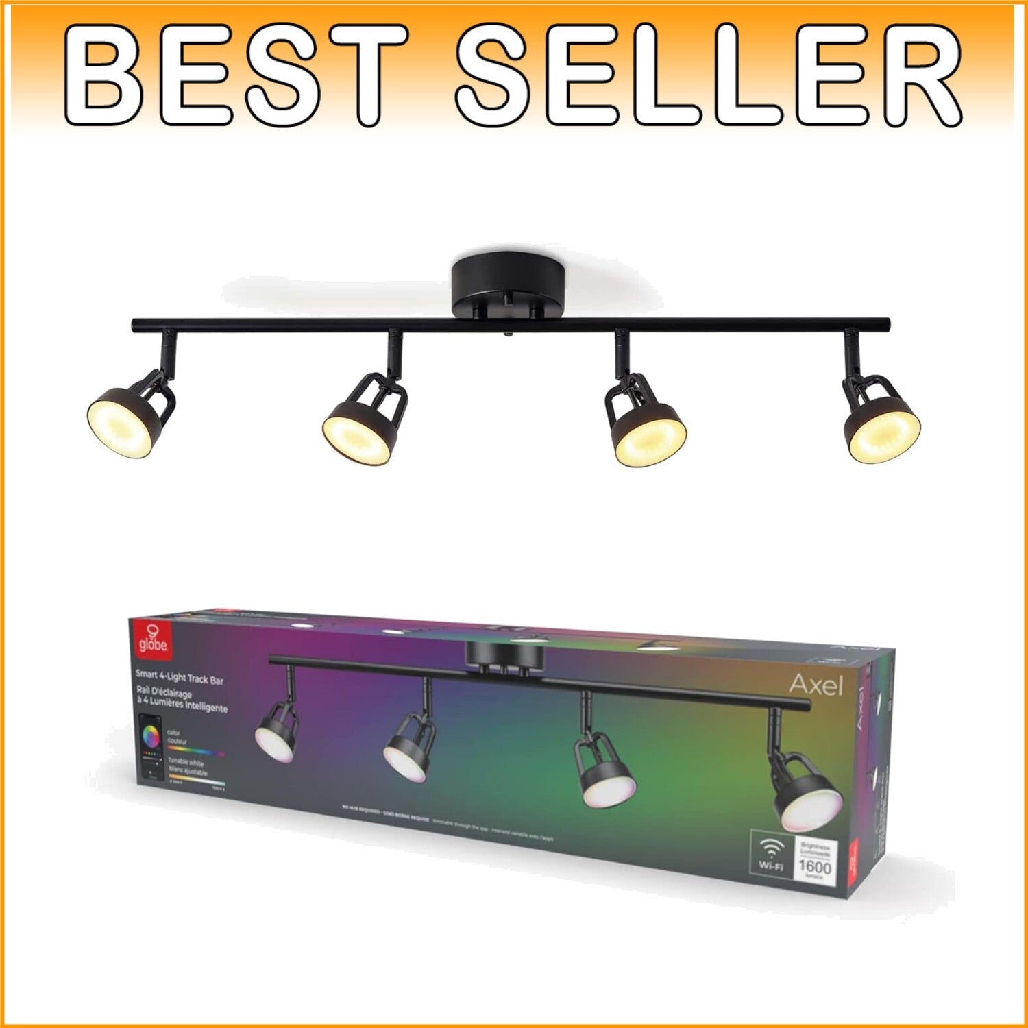 Dimmable Multicolor RGB 4-Light Track Lighting - No Hub Required, 1600 Lumens