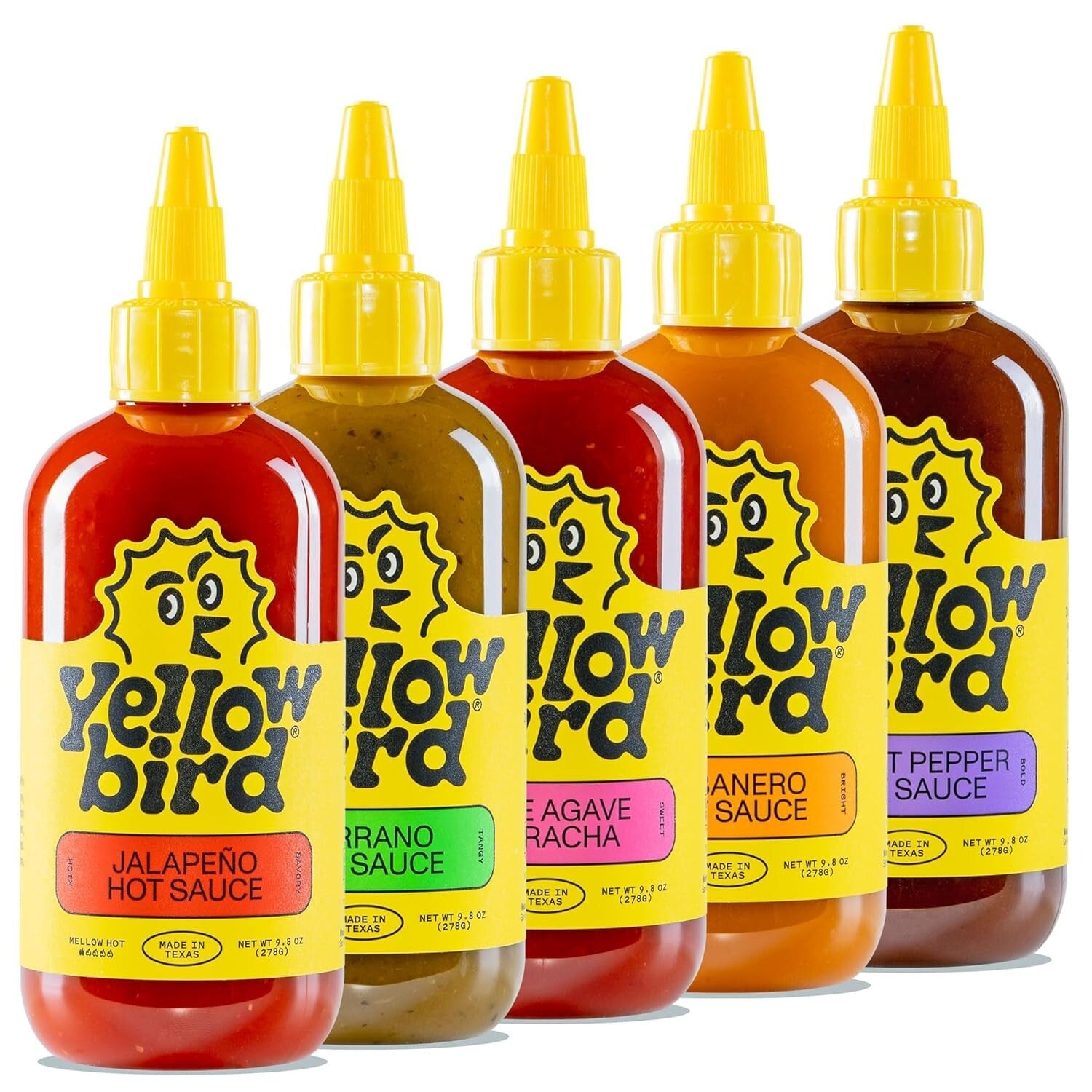 Spicy Culinary Adventure - Yellowbird Hot Sauce Variety Pack, 5 x 9.8 oz Bottles