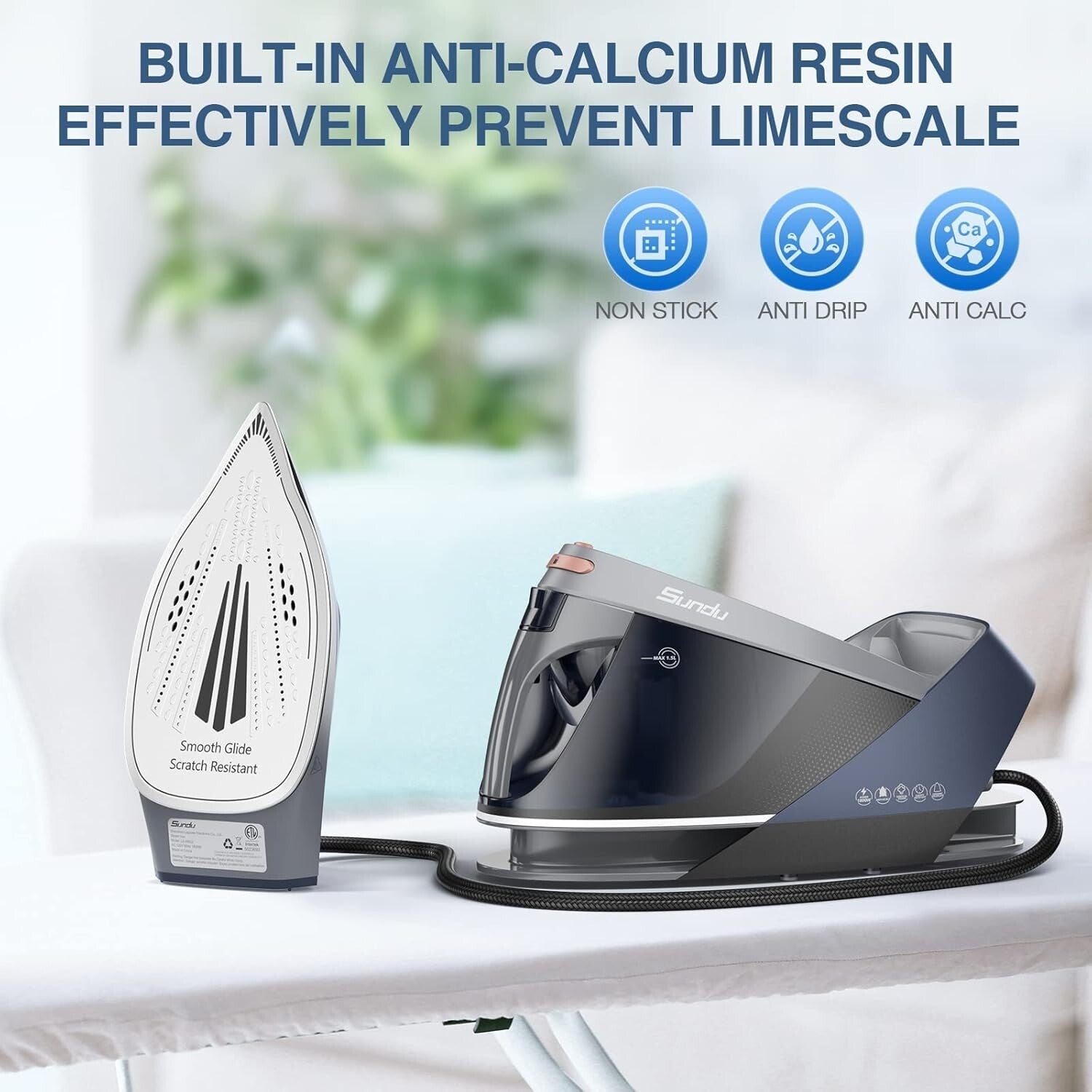 Versatile 1800W Ceramic Steam Iron with Auto Shut-Off & Self-Cleaning Feature