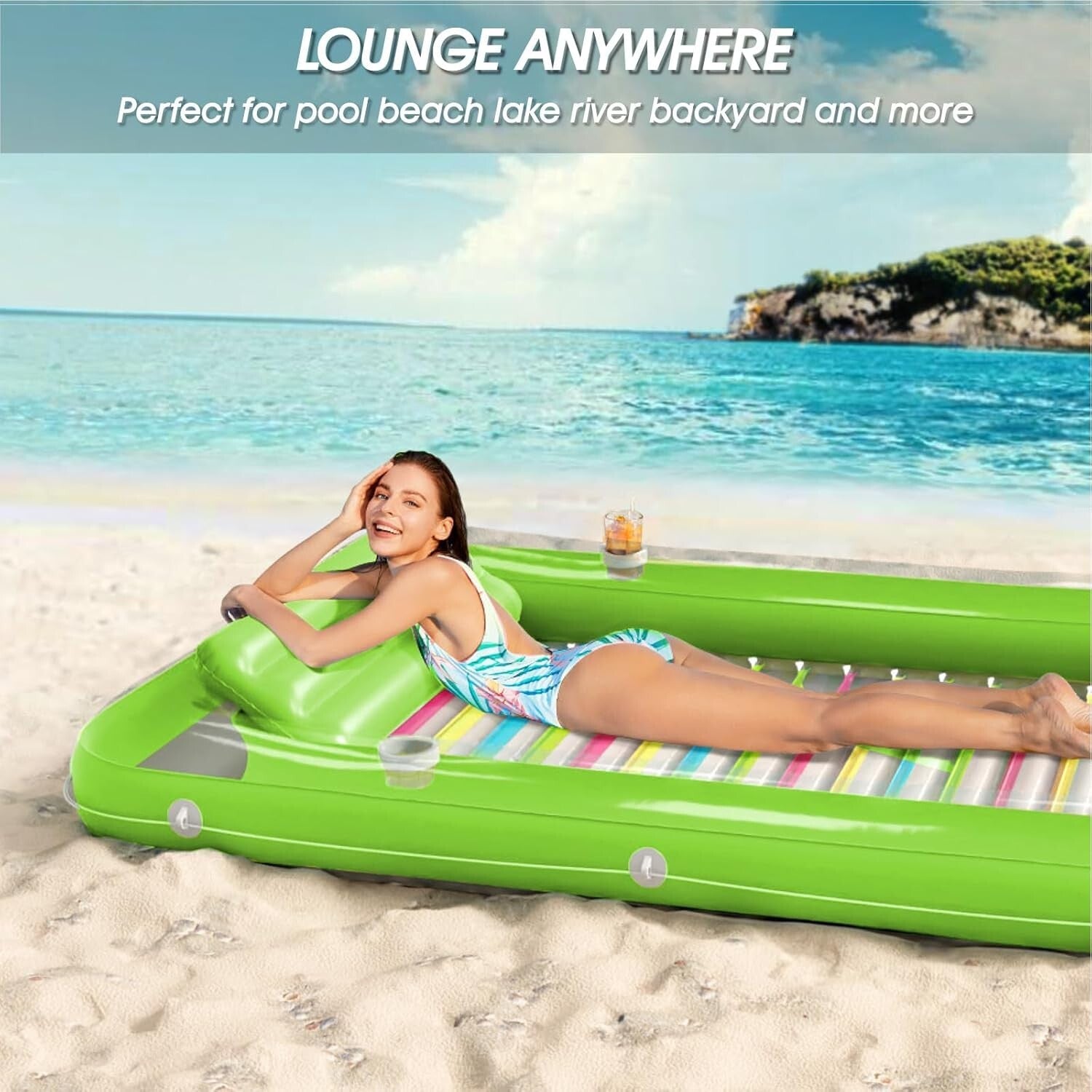 Extra-Large Inflatable Lounger with Pillow & Cup Holders for Pool Relaxation