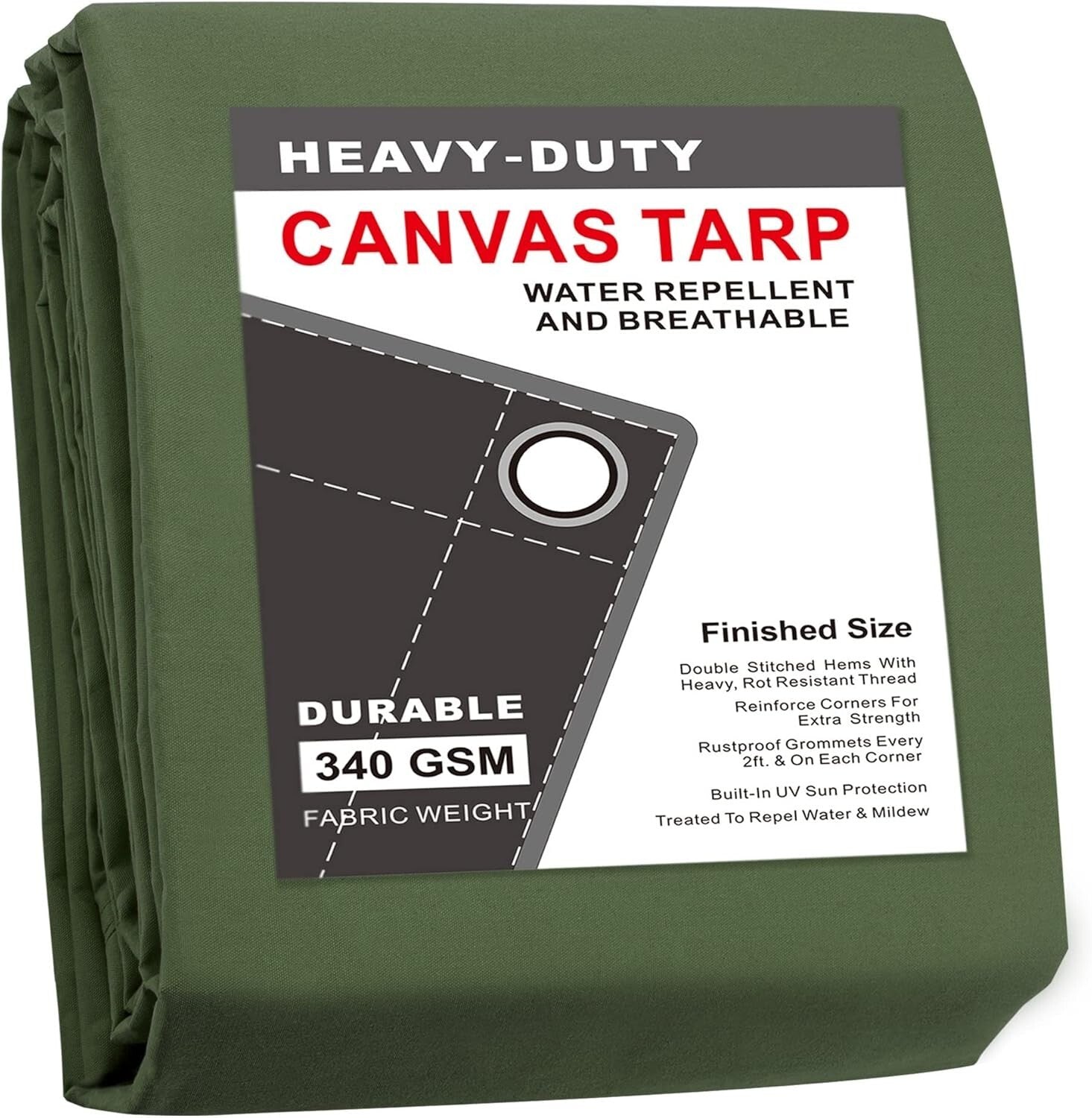 Multipurpose 8'x10' Olive Green Canvas Tarp - Ideal for Camping & Hunting