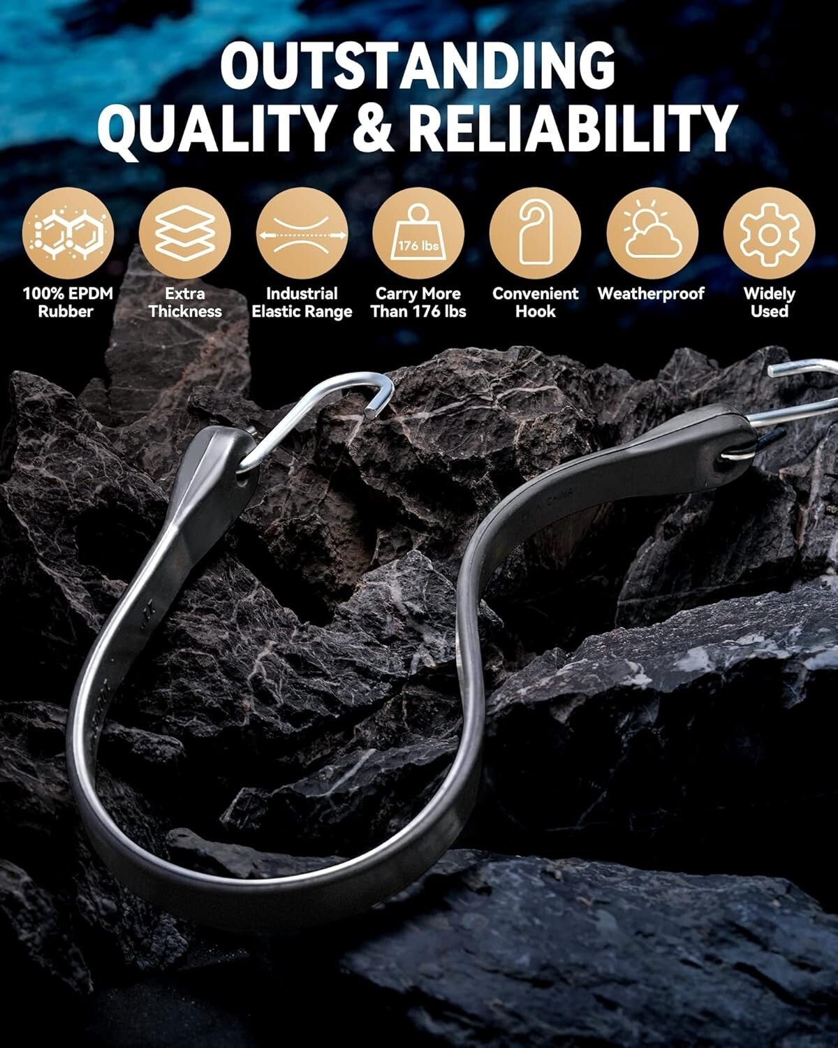 Versatile Heavy Duty 10'' Bungee Cords - 50 Count, 100% EPDM for Extreme Weather