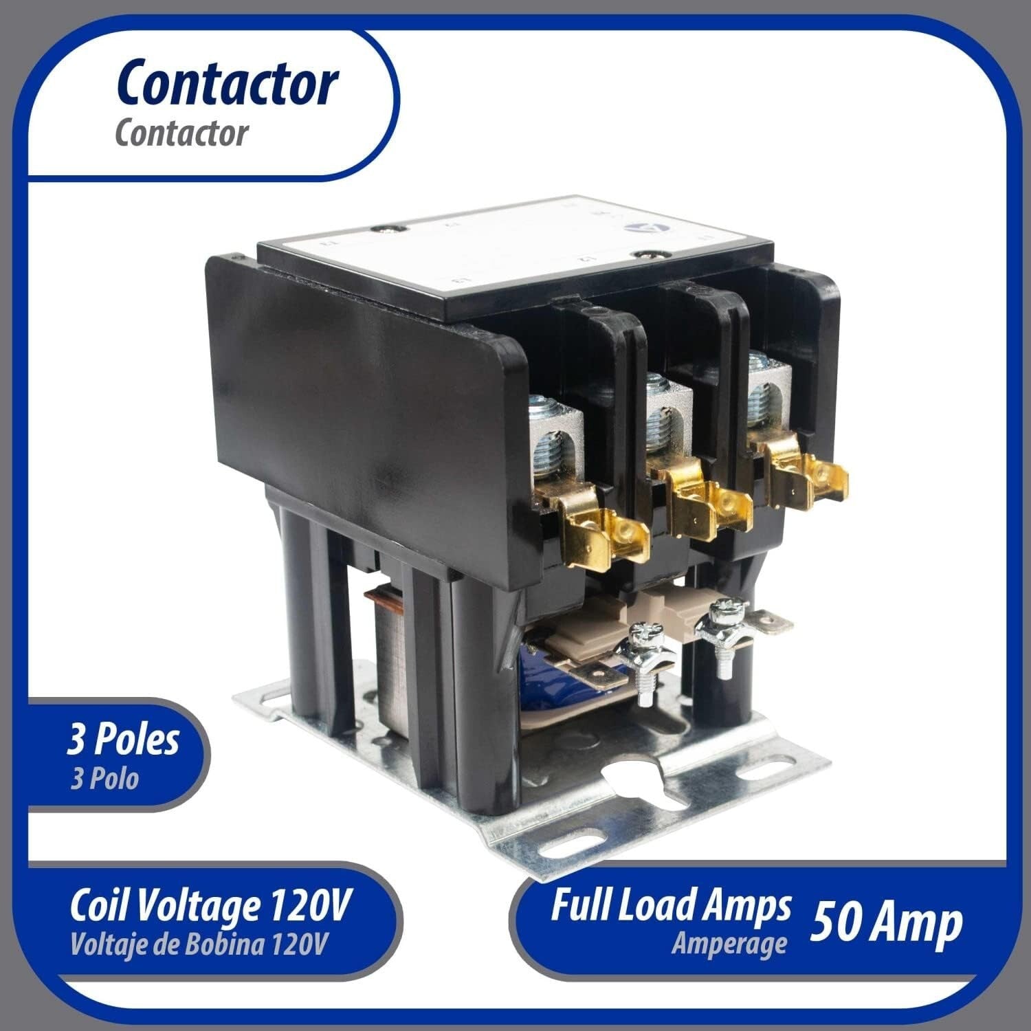 UL Certified Heavy-Duty 3 Pole Contactor 50 Amp for Reliable HVAC Applications