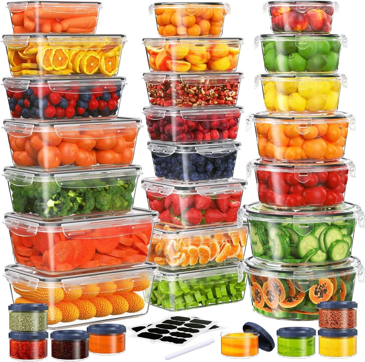 Complete 60-Piece BPA-Free Storage Set - Snap Closure, Labels & Marker Included