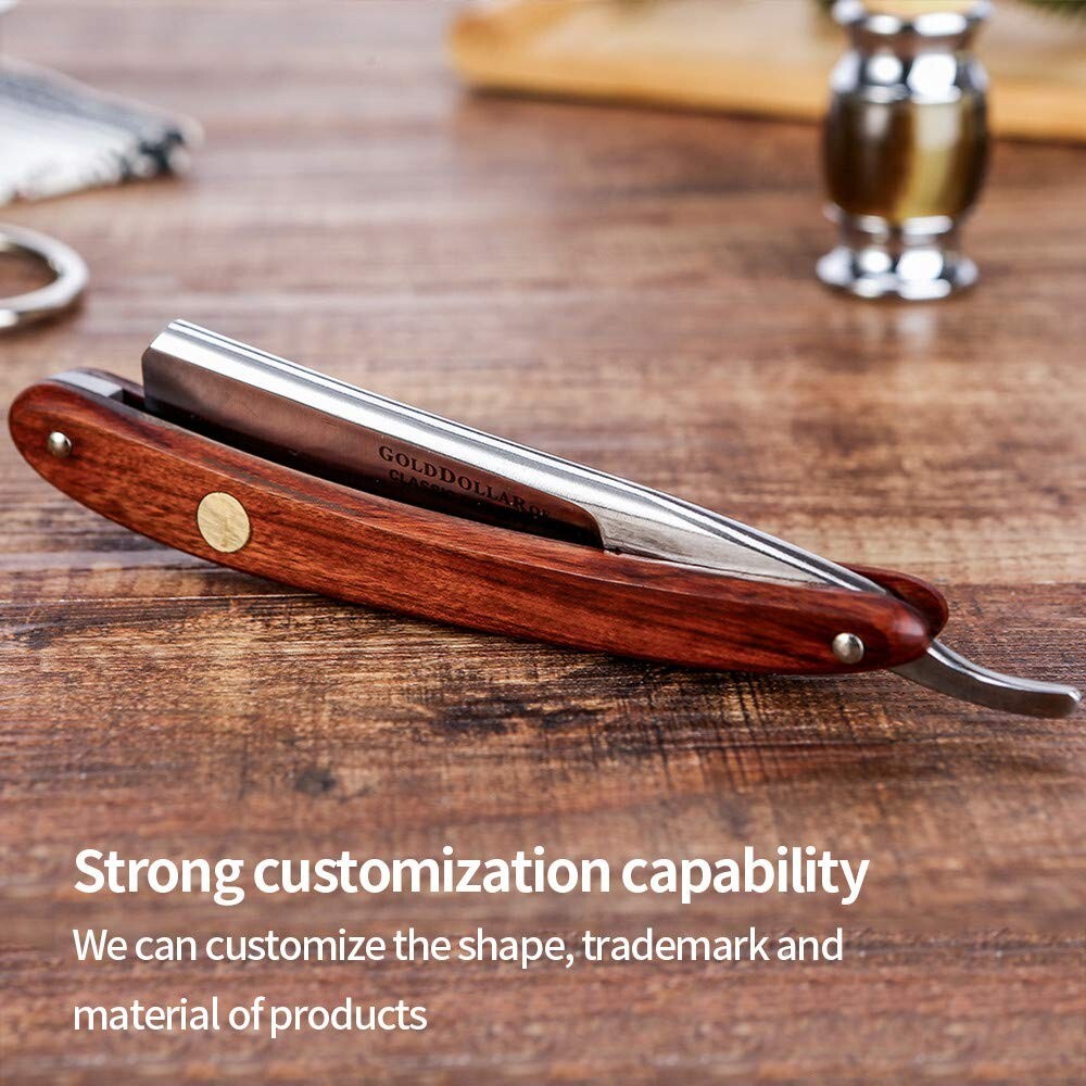 Elegant Retro Straight Razor with Wooden Handle - Complete Barber Shaving Set