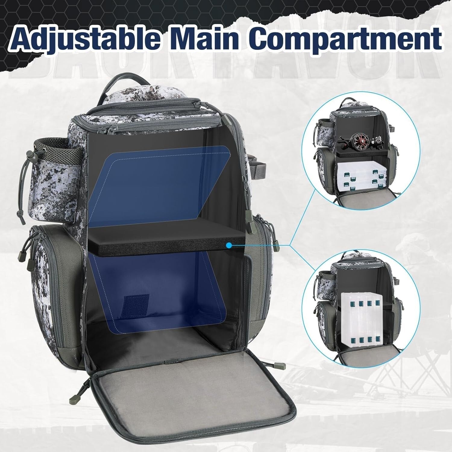 Affordable Fishing Tackle Backpack with Removable Clapboard & Reflective Strips