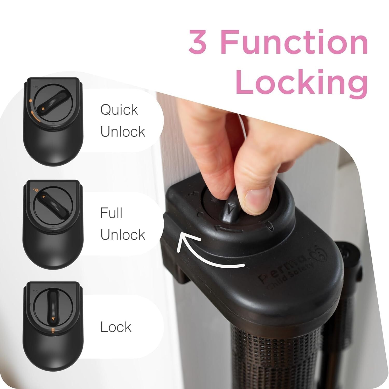 33" Tall Retractable Gate - Perfect for Pets & Infants, 3-Way Locking System