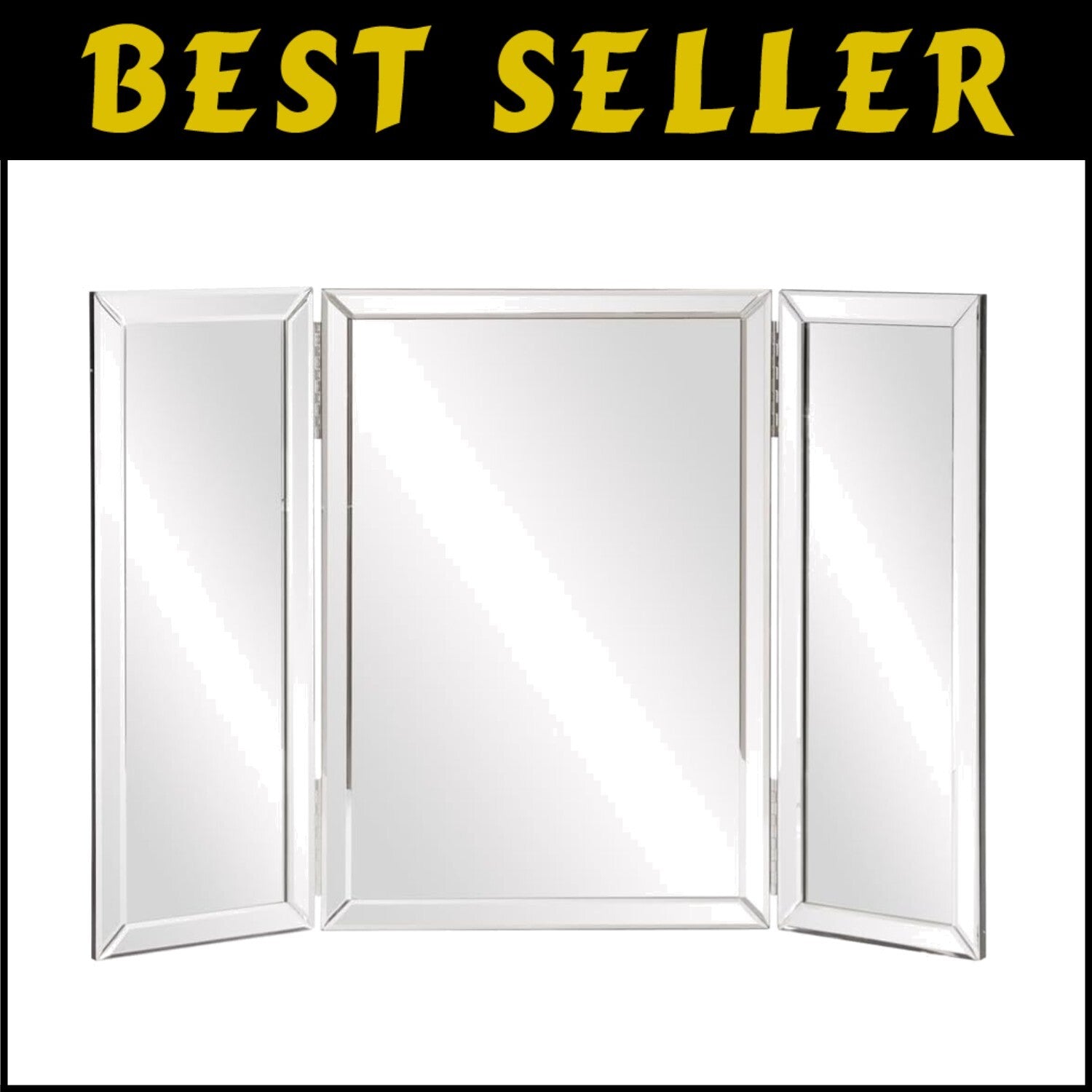 Tri-Fold Portable Vanity Mirror with Beveled Edges - Elegant Tabletop Design