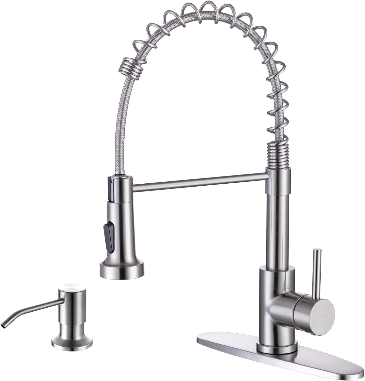 Dual Function Brushed Nickel Kitchen Faucet & Soap Dispenser - Modern Style