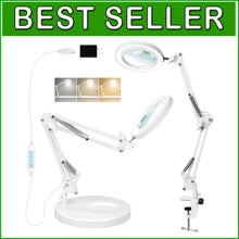 Load image into Gallery viewer, 10X Magnifying Lamp with Light – Dimmable LED &amp; Clamp for Crafts &amp; Reading
