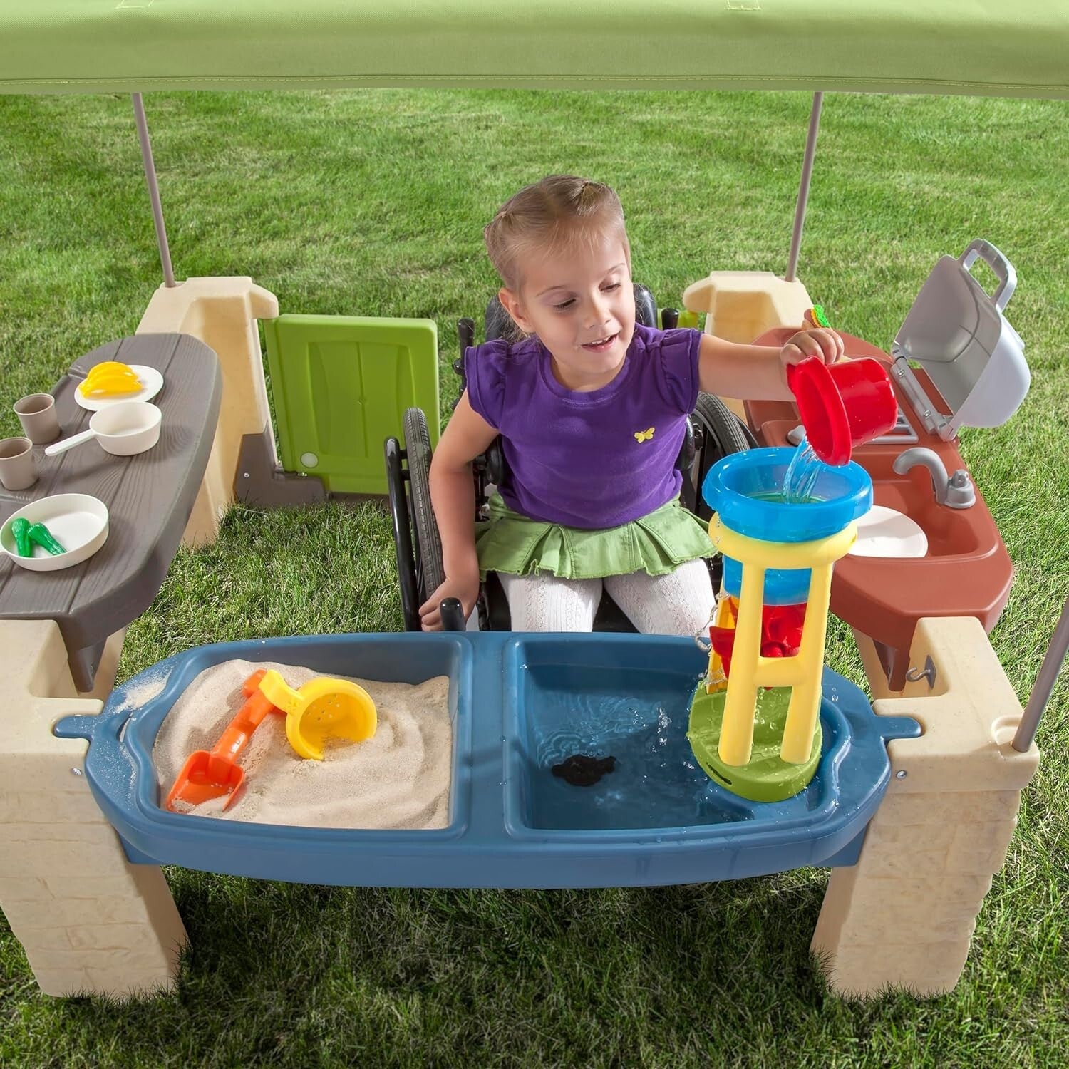 All-Around Playtime Patio & Canopy - Toddler Kitchen Playset with Water Table