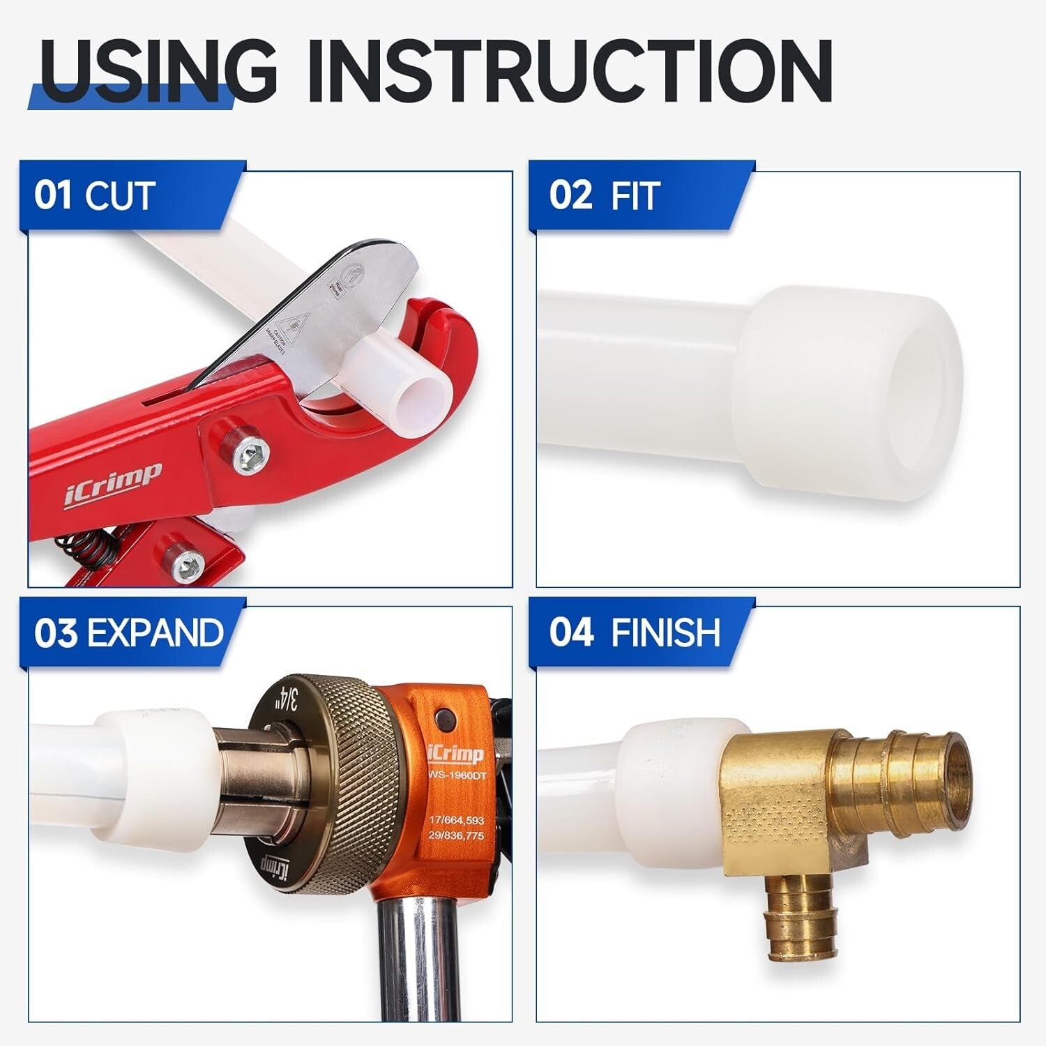 Manual PEX Expanding Tool Kit with Auto-Rotation for 1/2, 3/4 & 1 Inch Fittings