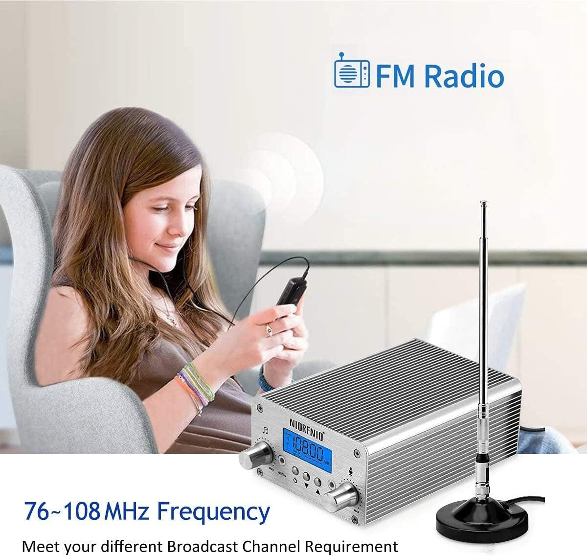 Versatile 15W FM Transmitter with Adjustable Power & Bluetooth Connectivity