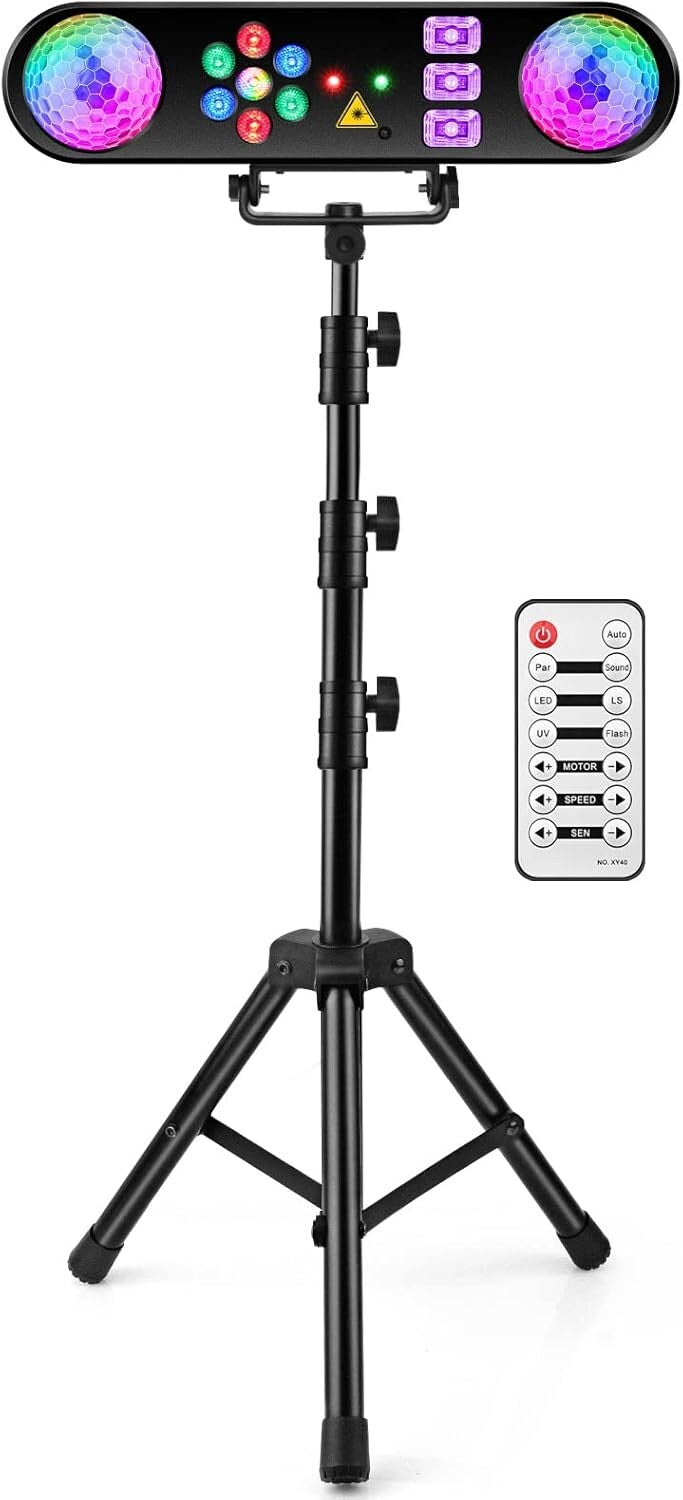 5-in-1 DJ Lights with Sound Activation & Tripod Stand for Ultimate Parties
