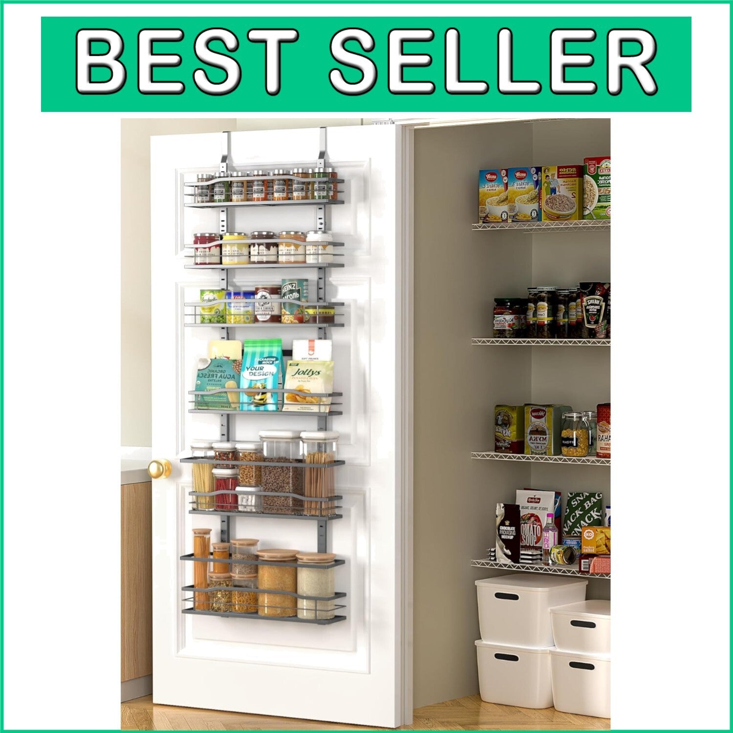 Adjustable Black Metal Pantry Organizer - 6 Layers for Kitchen & Home Essentials