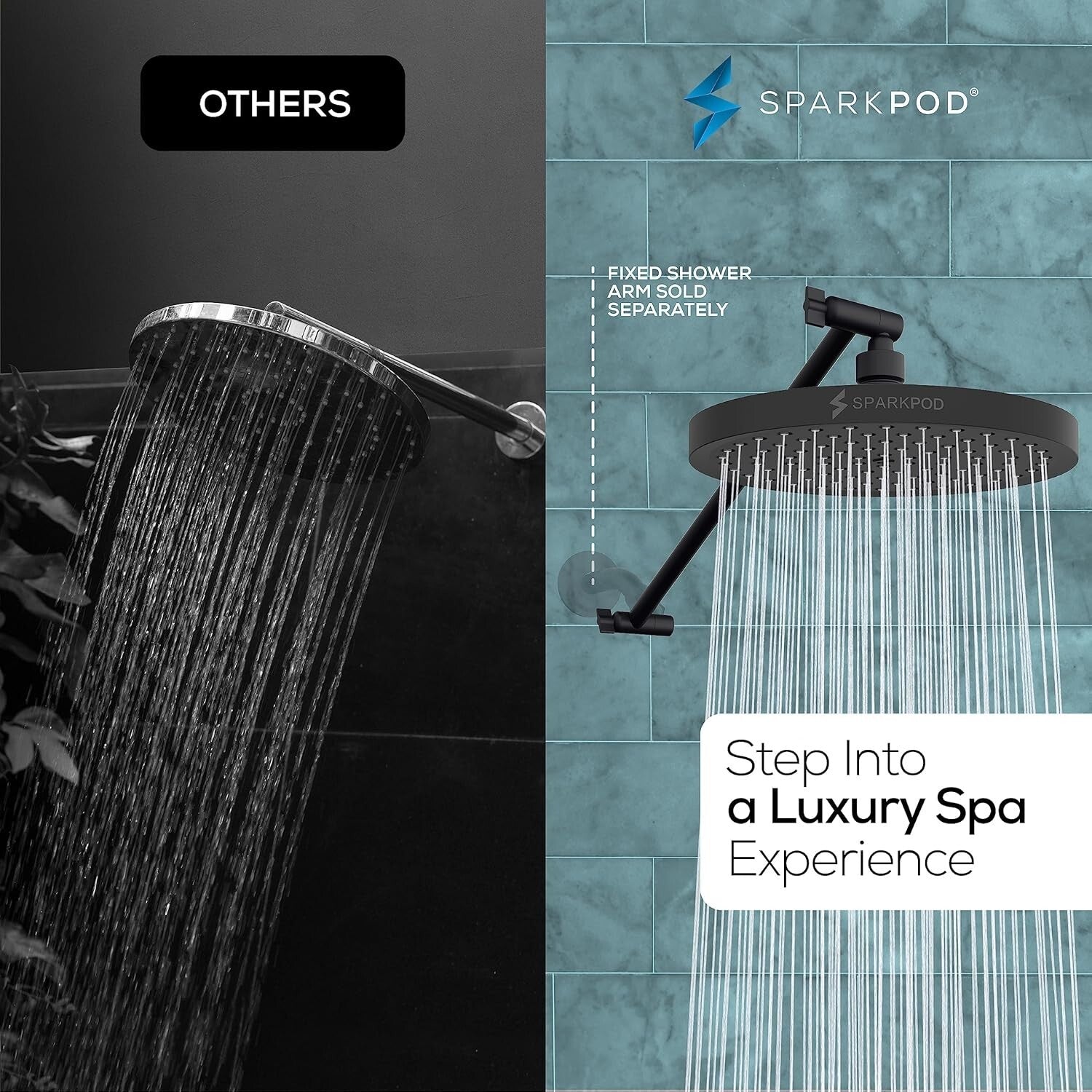 Brushed Matte 8" Rain Shower Head with Rotating Extension Arm - Easy Install